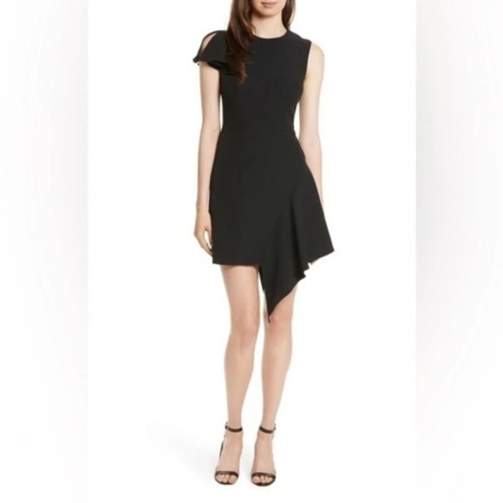 Milly Asymmetrical Ruffle Stretch Cady Dress In Black